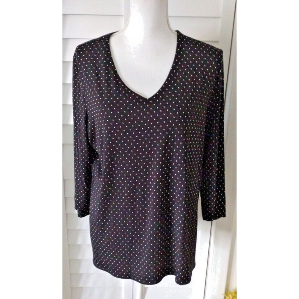 Chico's women's v-neck 3/4 sleeve‎ stretch t-shirt polka Dot M/12